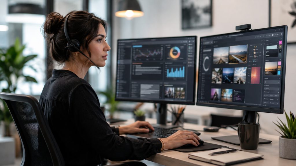 A marketing operator working across multiple screens